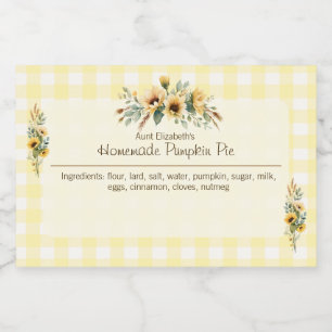 Fall Sunflowers Yellow Gingham Floral  Food Label