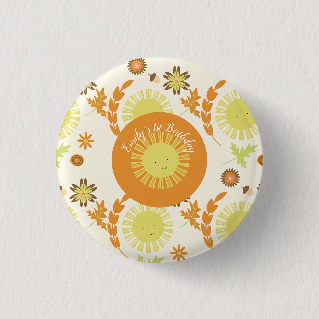 Fall Sunshine Autumn Birthday Party 1 Inch Round Button (Front)