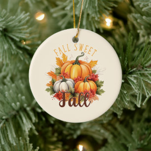 Fall Sweet Fall – Autumn Pumpkins & Leaves Ceramic Ornament