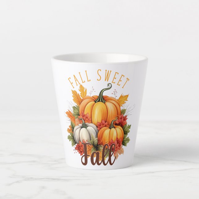Fall Sweet Fall – Autumn Pumpkins & Leaves Latte Mug (Front)