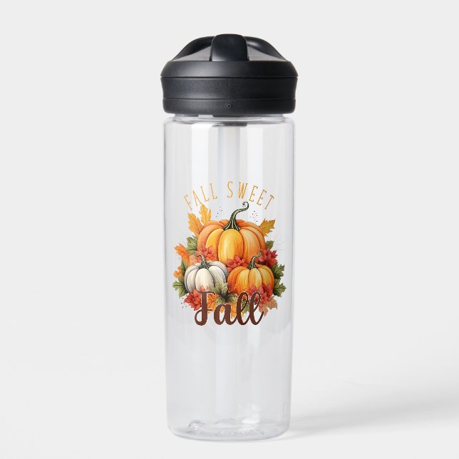 Fall Sweet Fall – Autumn Pumpkins & Leaves Water Bottle (Front)