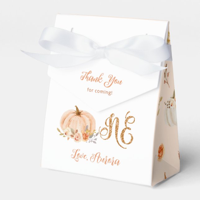 Fall sweet little pumpkin 1st birthday party favor box (Front Side)