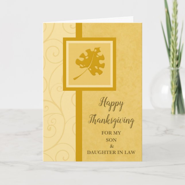 Fall Swirls Happy Thanksgiving Son Daughter in Law Holiday Card (Front)