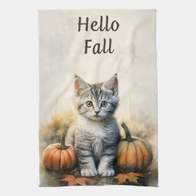 Fall Tabby Kitten Kitchen Towel (Vertical)