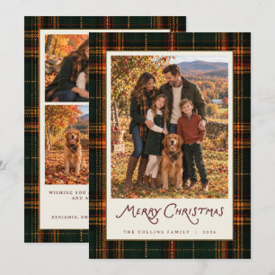 Fall Tartan Merry Christmas Family Photo Holiday Card