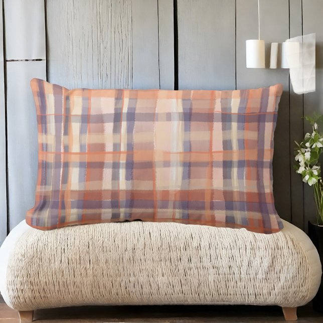 Fall tartan plaid beige orange plum check modern  lumbar pillow (Creator Uploaded)