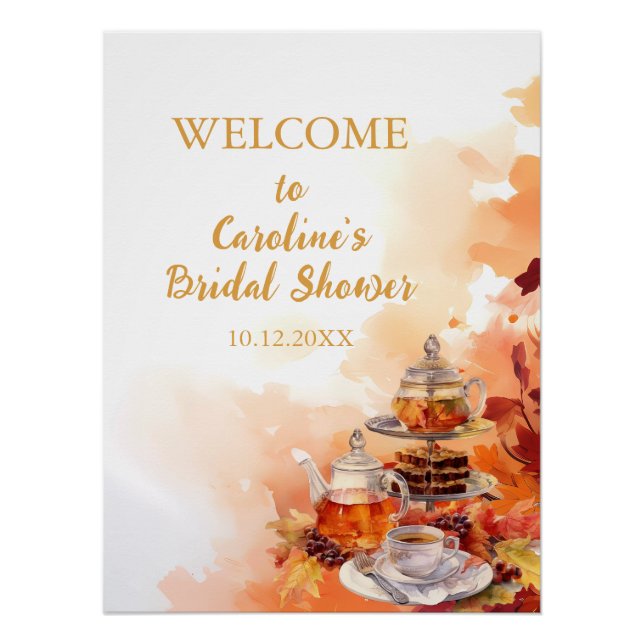 Fall Tea Party Elegant Bridal Shower Poster (Front)