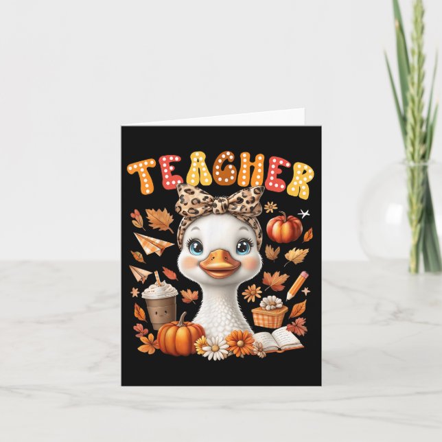 Fall Teacher Goose Leopard Bow Coquette Autumn Pum Card (Front)