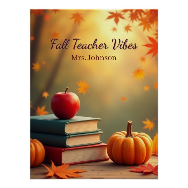 Fall Teacher Vibes Poster – Autumn Books & Pumpkin (Front)