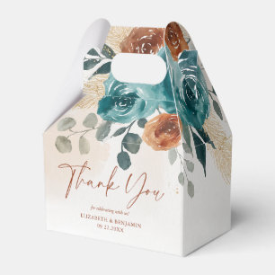 Fall Teal Burnt Orange Boho Pampas Bridal Shower Favor Box