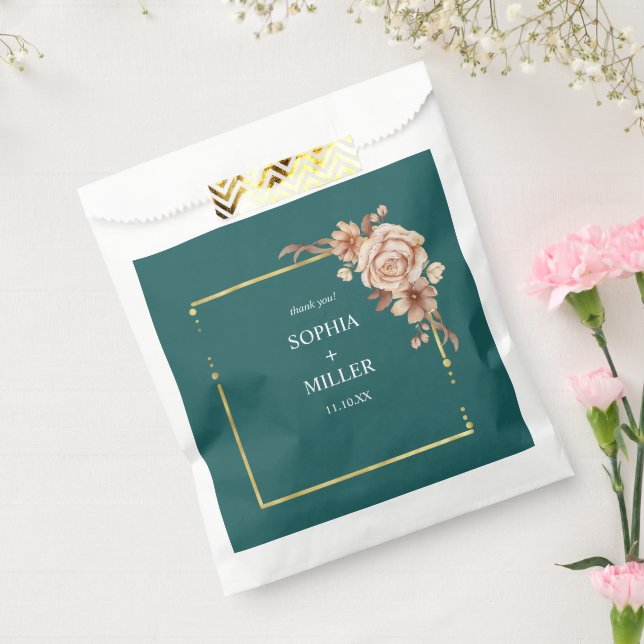 Fall Teal Watercolor Terracotta Floral wedding Favour Bag (Sealed)