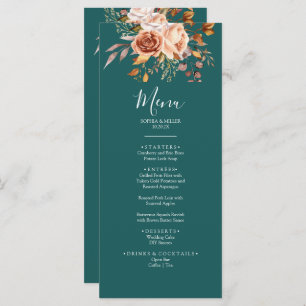 Fall Teal Watercolor Terracotta Floral wedding Menu
