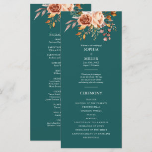 Fall Teal Watercolor Terracotta Floral wedding Program