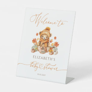 Fall Teddy Bear Baby Shower Welcome Pedestal Sign