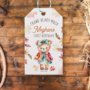 Fall teddy bear birthday party thank you favour gift tags