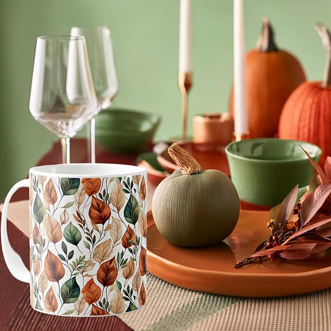 Fall terra cotta and sage leaves pattern coffee mug (Creator Uploaded)