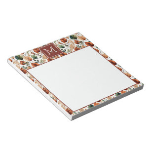 Fall terra cotta and sage leaves pattern monogram notepad