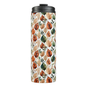 Fall terra cotta and sage leaves pattern thermal tumbler