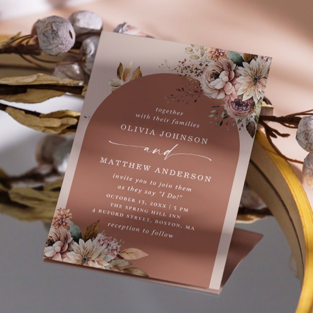 Fall Terracotta Arch Wedding | Boho Floral + QR Invitation (Creator Uploaded)