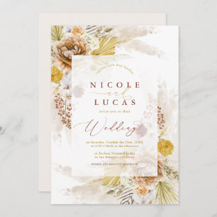 Fall Terracotta Autumn Boho Pampas Grass Wedding Invitation