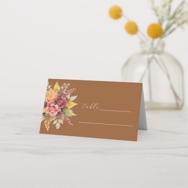 Fall Terracotta Boho Floral Rustic Wedding Place Card (Front)