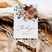 Fall Terracotta Burgundy Floral Thank You Card