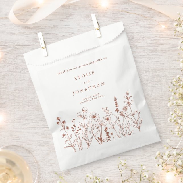Fall Terracotta Burnt Orange Wildflower Wedding  Favour Bag (Clipped)
