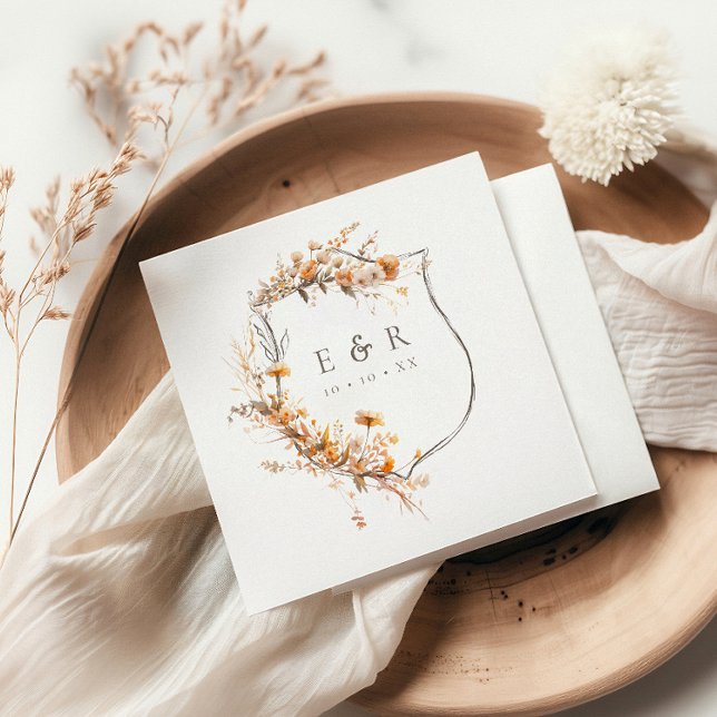 Fall Terracotta Floral Crest Monogram Wedding Napkin (Creator Uploaded)