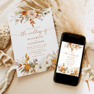 Fall terracotta floral elegant wedding invitation