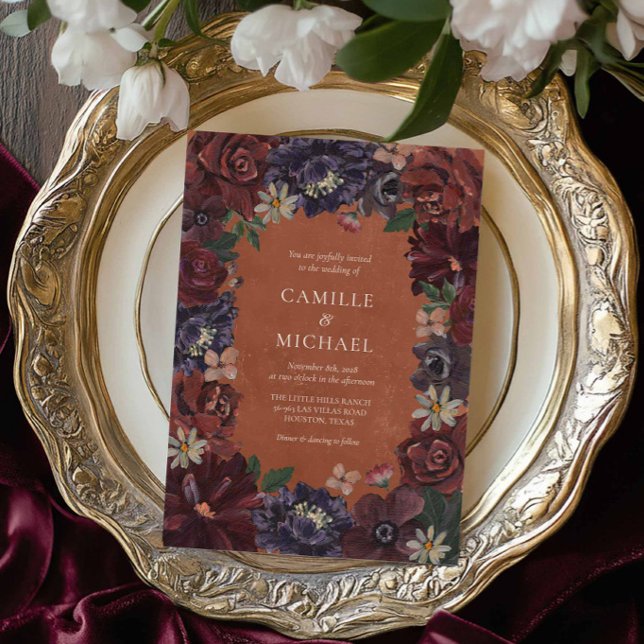 Fall Terracotta Floral Faire-part de mariage (Terracotta Floral Fall Wedding Invitation)
