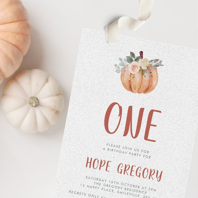 Fall Terracotta Floral Pumpkin 1st Birthday Party Invitation (Creator Uploaded)