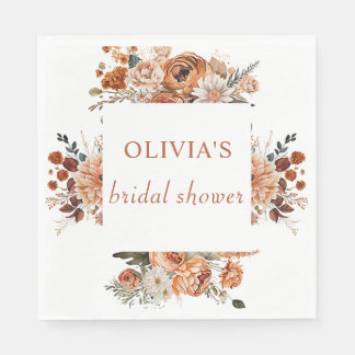 Fall Terracotta floral rustic Bridal Shower Paper Napkin