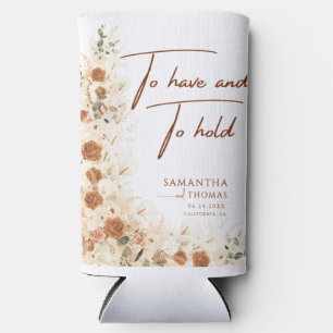 Fall Terracotta Floral Wedding Can Cooler Favour