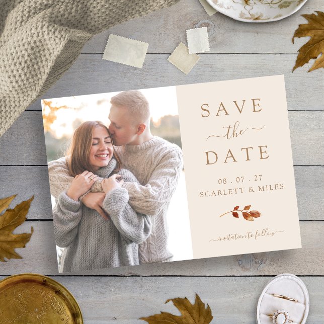 Fall Terracotta Leaves Photo Save The Date Wedding (Fall Terracotta Leaves Photo Save The Date Wedding by Painted Paperie)