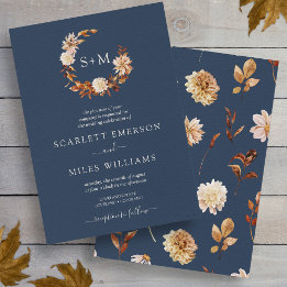 Fall Terracotta Monogram Wreath Wedding Invitation