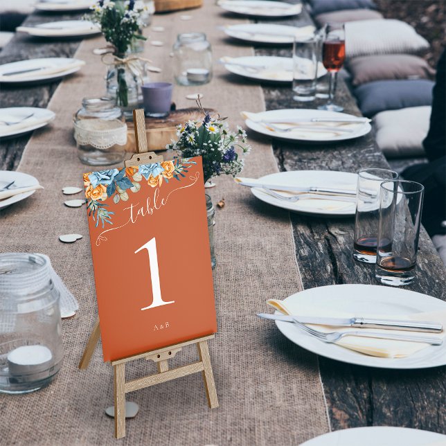 Fall Terracotta Navy Blue And Rust Rustic Wedding Table Number (Creator Uploaded)