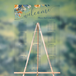 Fall Terracotta Navy Blue Rust Eucalyptus Wedding Acrylic Sign