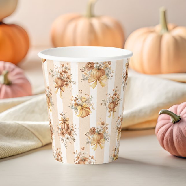 Fall Terracotta Pumpkin Floral Bow Baby Shower  Paper Cups (Creator Uploaded)