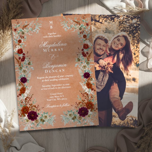Fall Terracotta Rust Sage Florals Photo Wedding  (Creator Uploaded)