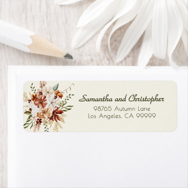 Fall Terracotta Watercolor Floral Custom Address (Insitu)