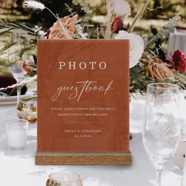 Fall Terracotta Wedding Photo Guest book Acrylic Sign (Creator Uploaded)