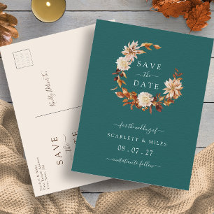 Fall Terracotta Wreath Wedding Save the Dates Anno Announcement Postcard