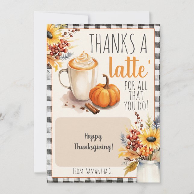 Fall Thanks a Latte Coffee Gift Card Holder (Front)
