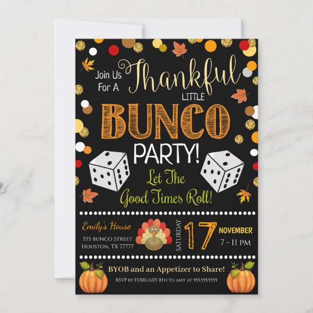 Fall Thanksgiving Bunco Party Invitation (Front)