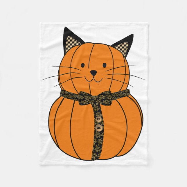 Fall Thanksgiving Cutest Pumpkin Cat Face Whiskers Fleece Blanket (Front)