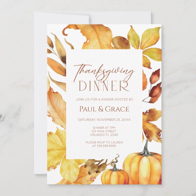 Fall Thanksgiving Dinner Invitation (Front)