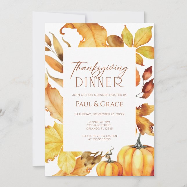 Fall Thanksgiving Dinner Invitation (Front)