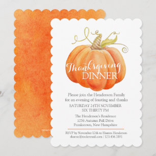 Fall thanksgiving dinner invite watercolor pumpkin