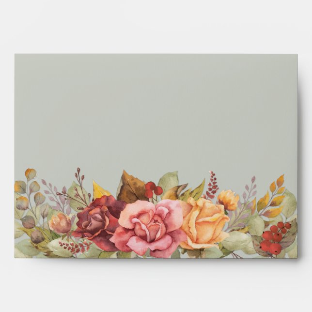 Fall/Thanksgiving Floral Border Return Address Envelope (Front)