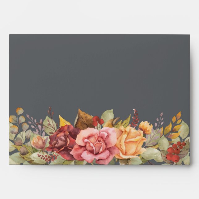Fall/Thanksgiving Floral Border Return Address Envelope (Front)